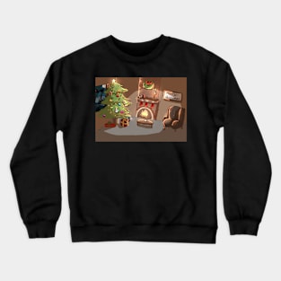 Cosy Fireplace with a Christmas Tree Crewneck Sweatshirt